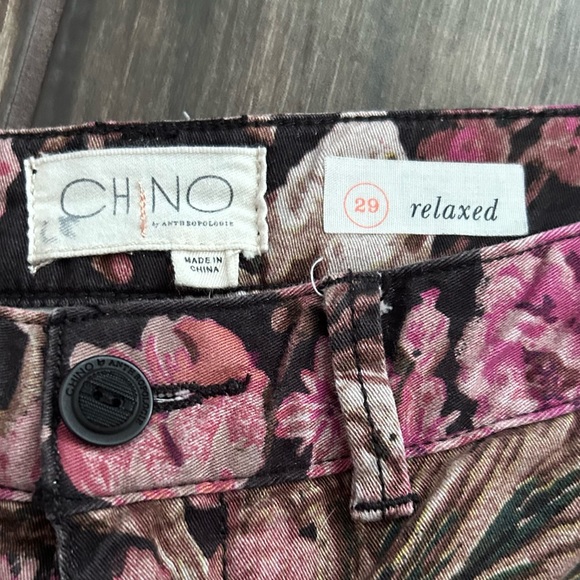 Anthropologie Relaxed Floral Printed Chino Pants Tuxedo Striped Sz 29 - Picture 7 of 7